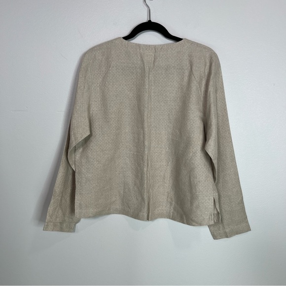EILEEN FISHER Natural Short Round Neck Button Front Lightweight Jacket - Picture 8 of 14